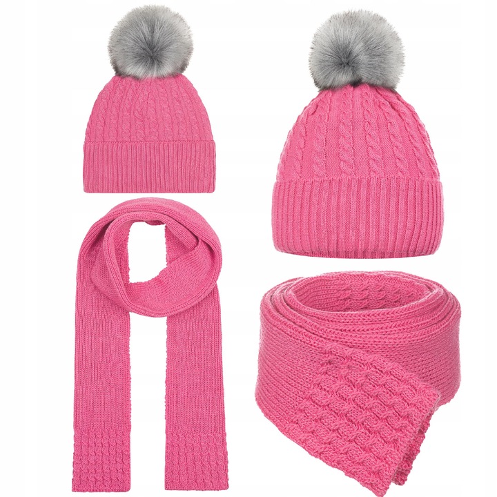 Set caciula si fular copii, Majka, 44/50, fucsia, caciula cu polar, 130x15cm