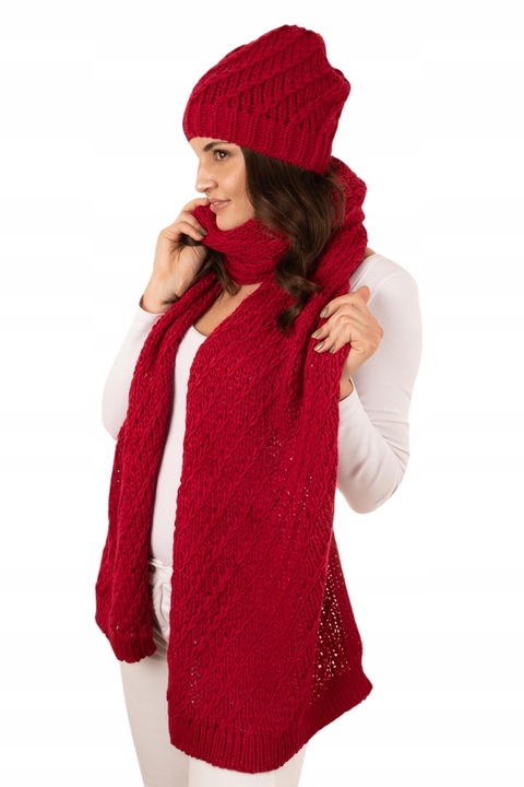 Set caciula beanie si sal, Majka, rosu, 10% lana, dimensiuni caciula 20x22cm, dimensiuni sal 200x36cm