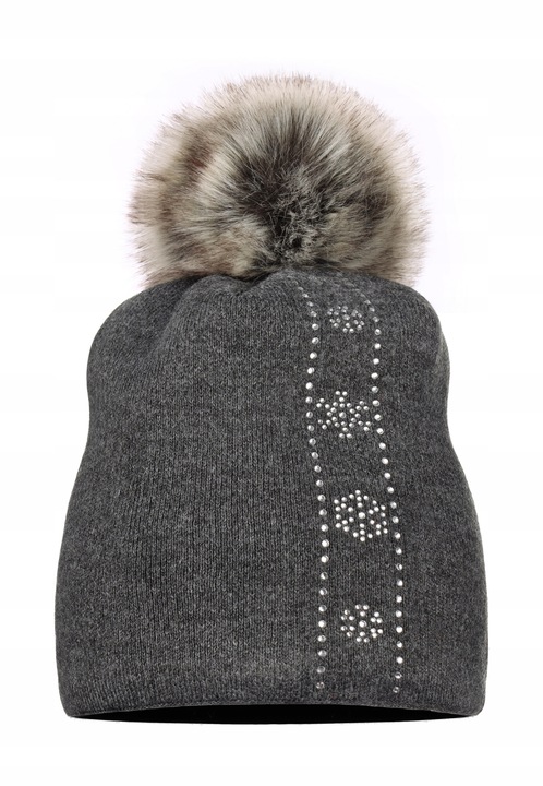 Дамска шапка Майка сива с помпон универсална 100% акрил 100% полиестер