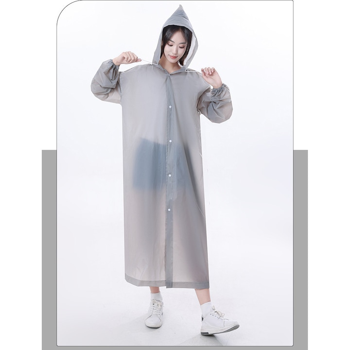 Pelerina de ploaie, Unisex, Impermeabila, Uscare rapida, Marime universala, Gri