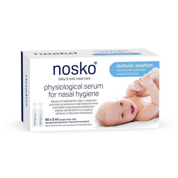 Ser fiziologic Nosko 60x5ml, pentru aerosoli si igiena zilnica a bebelusilor
