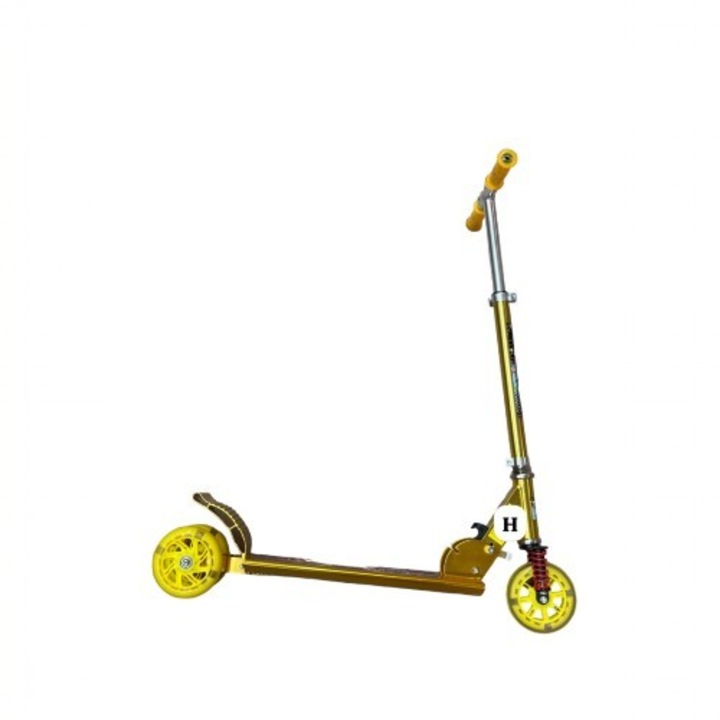 Aranysárga roller, hátul 2 kerékkel, gyerekeknek, maximum 50 kg, H-PENDAN