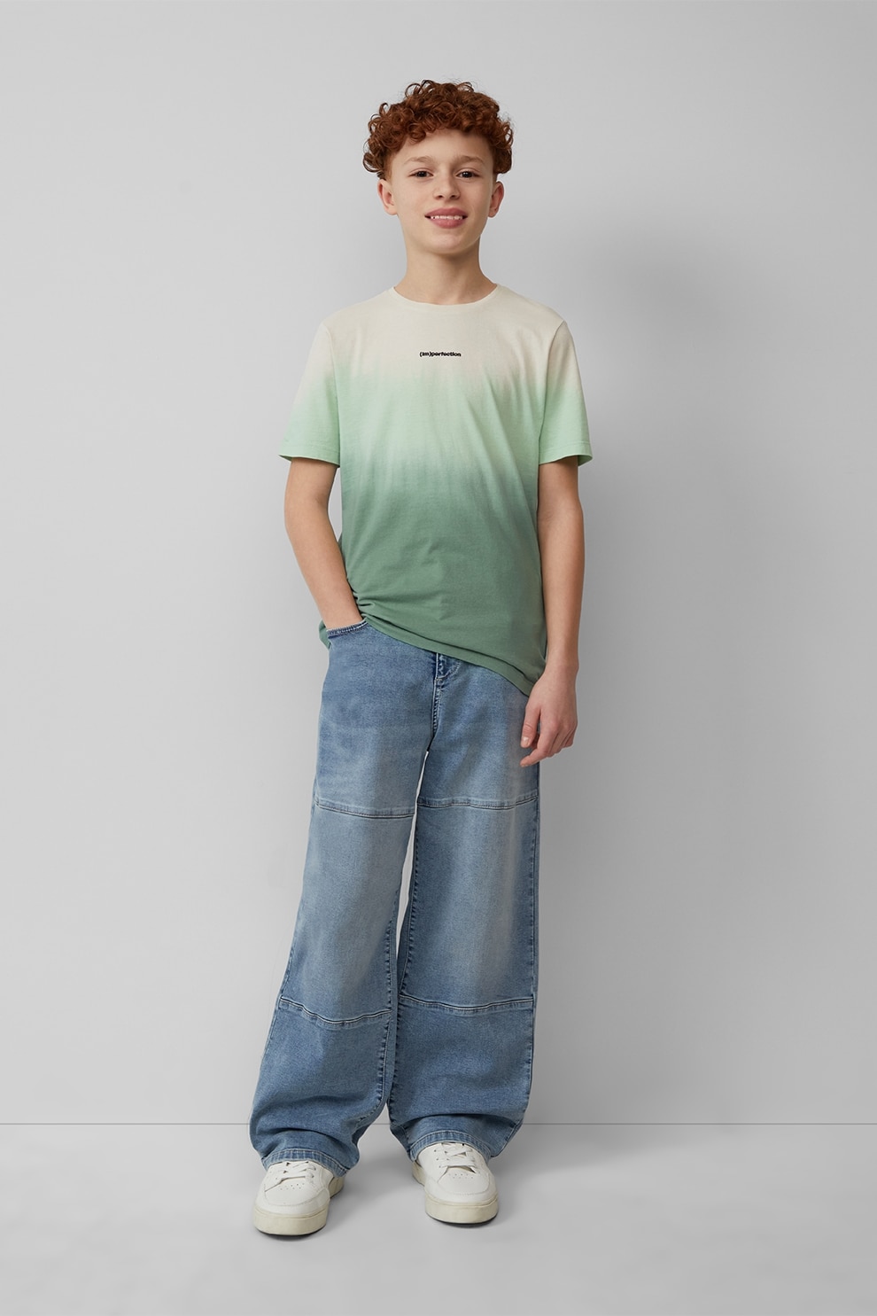 s.Oliver, Tricou de bumbac cu decolteu la baza gatului, Verde prafuit, Alb murdar, 146-152 CM