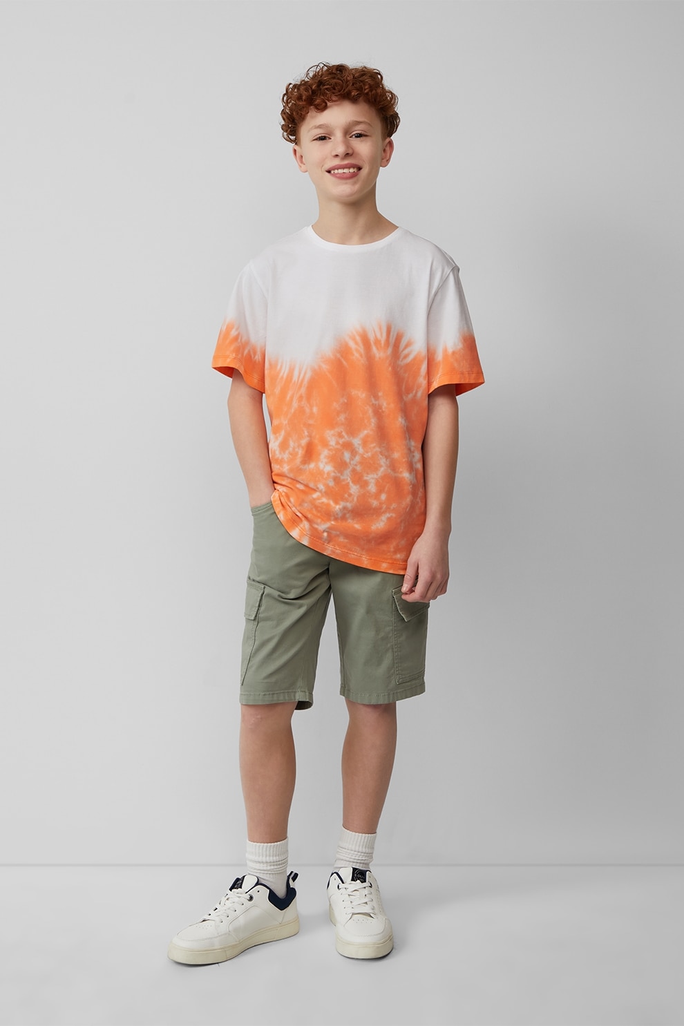 s.Oliver, Tricou cu model tie-dye, Alb, Portocaliu, 134-140 CM