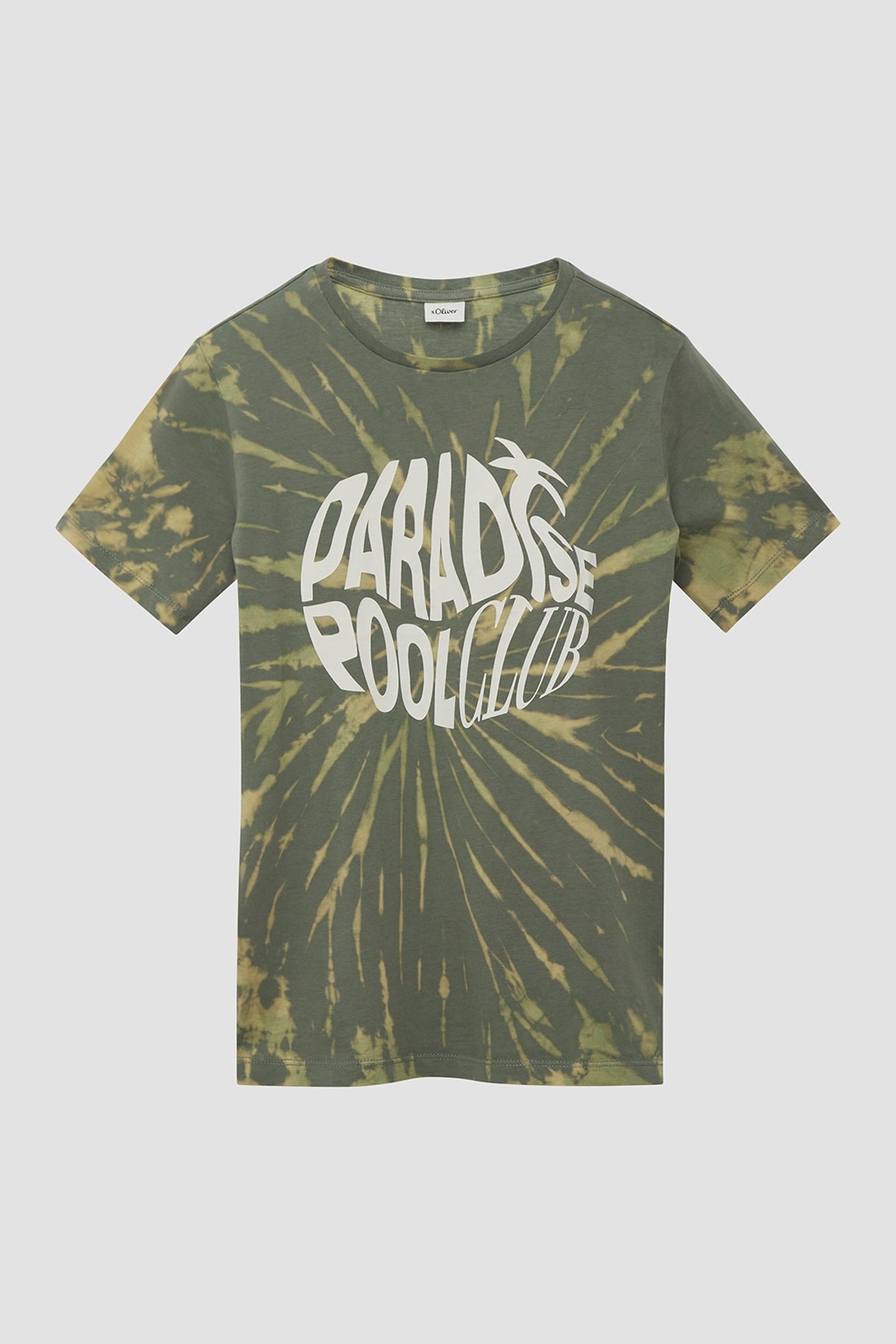 s.Oliver, Tricou cu model tie-dye si text, Kaki, 134-140 CM