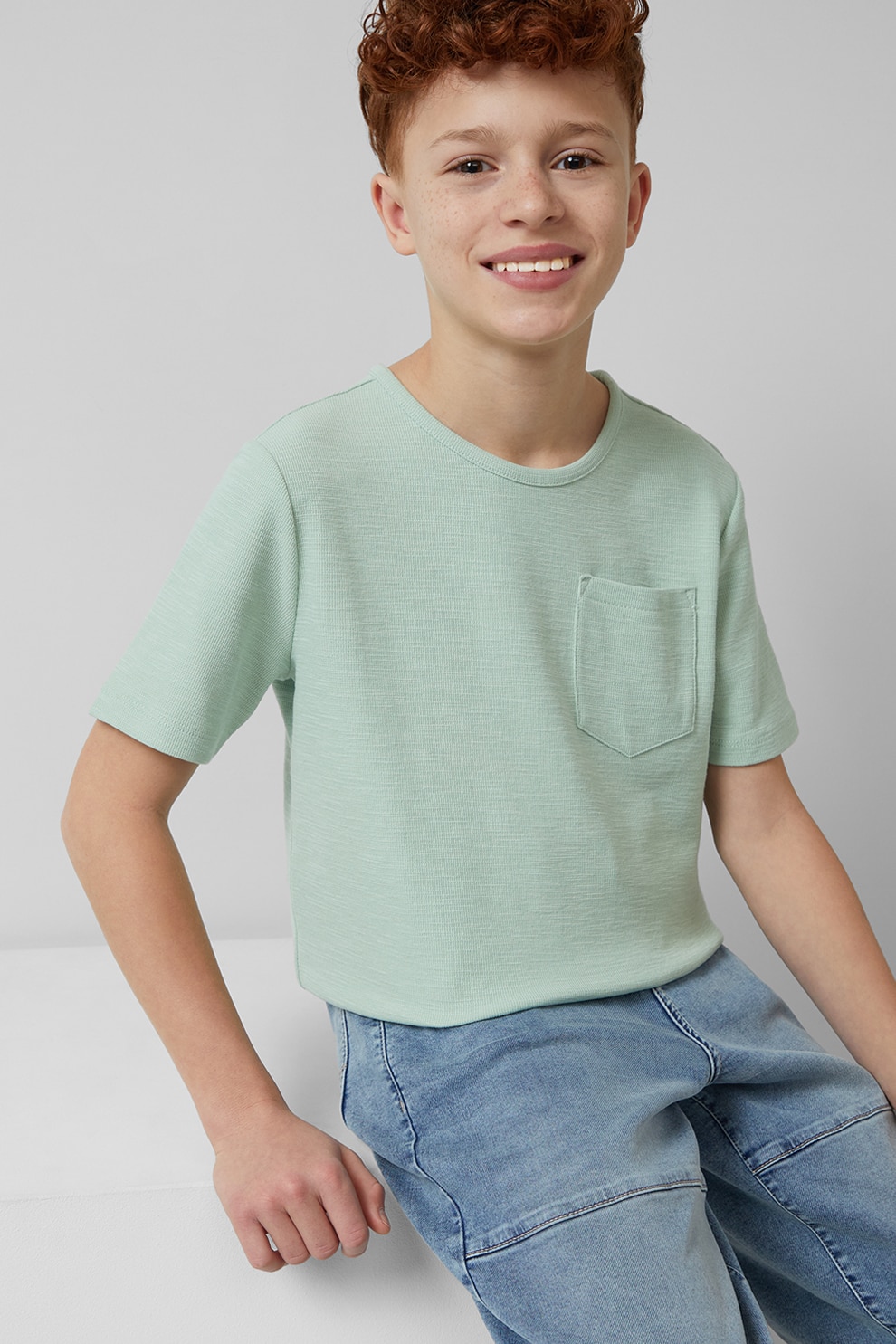 s.Oliver, Tricou cu decolteu la baza gatului, Verde pal, 134-140 CM