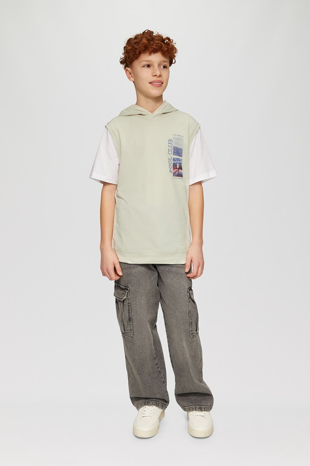 s.Oliver, Tricou cu gluga cu maneci contrastante, Alb murdar, 134-140 CM