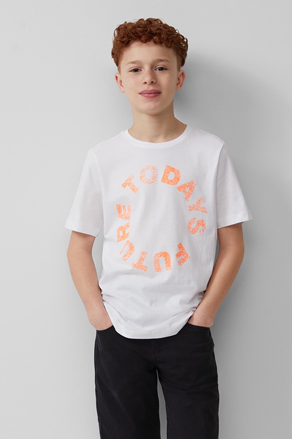 s.Oliver, Tricou cu imprimeu text, Piersica, Alb murdar, 146-152 CM