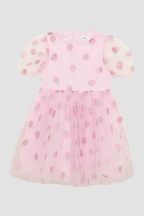 s.Oliver, Rochie evazata cu model cu capsune, Roz deschis, 140 CM