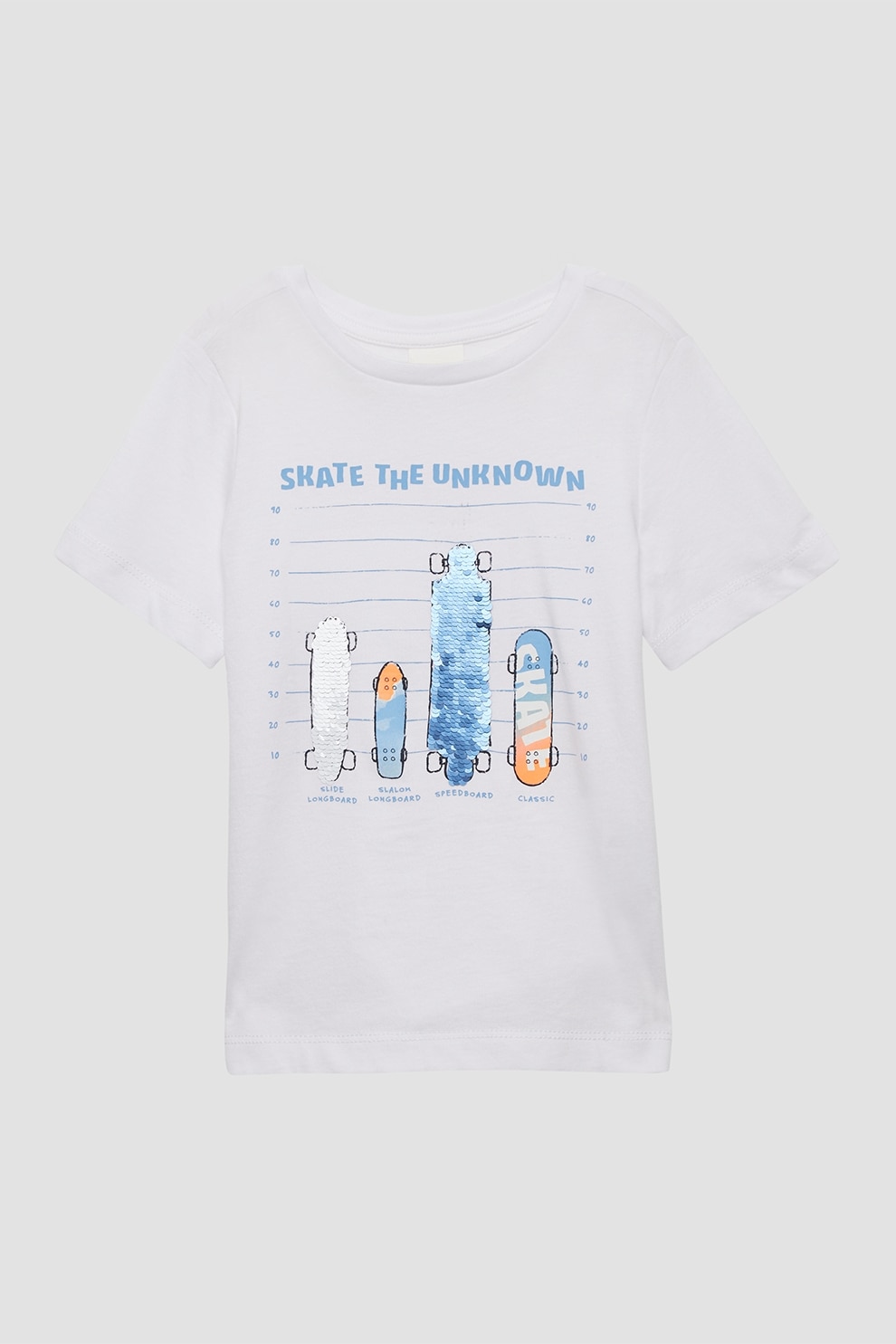 s.Oliver, Tricou cu decolteu rotund rotund si aplicatii de paiete, Alb, Albastru, 128-134 CM