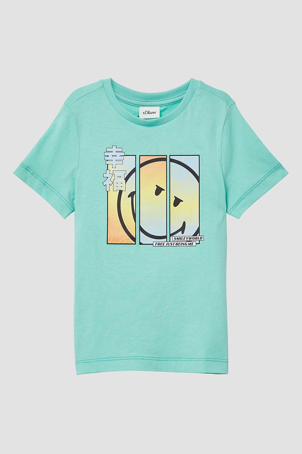 s.Oliver, Tricou din bumbac cu imprimeu, Albastru aquamarin, 104-110 CM