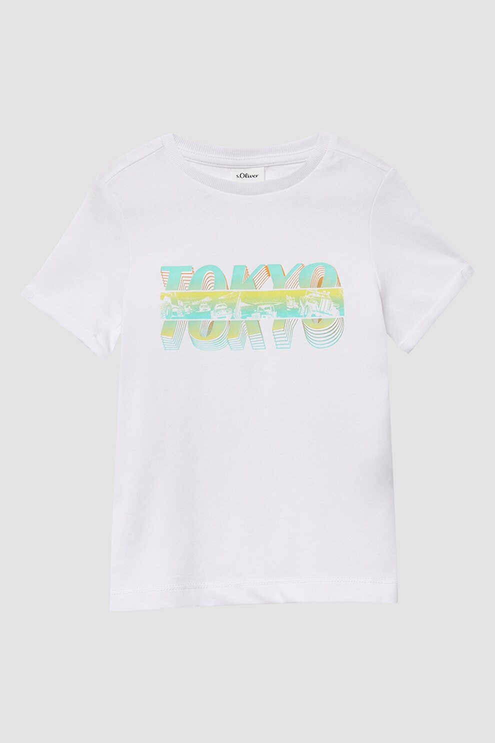 s.Oliver, Tricou din bumbac cu imprimeu text, Alb, Verde, Galben, 140 CM