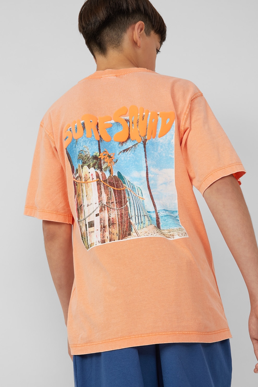 s.Oliver, Tricou lejer cu imprimeu grafic pe spate, Albastru pastel, Portocaliu pal, Alb optic, 158-164 CM