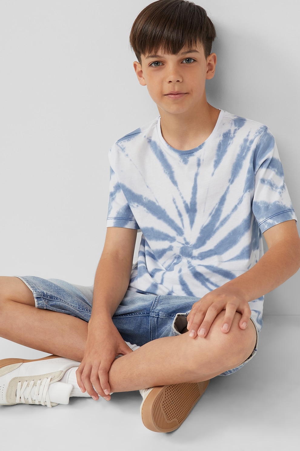 s.Oliver, Tricou de bumbac cu model tie-dye, Albastru inchis, Alb optic, 158-164 CM