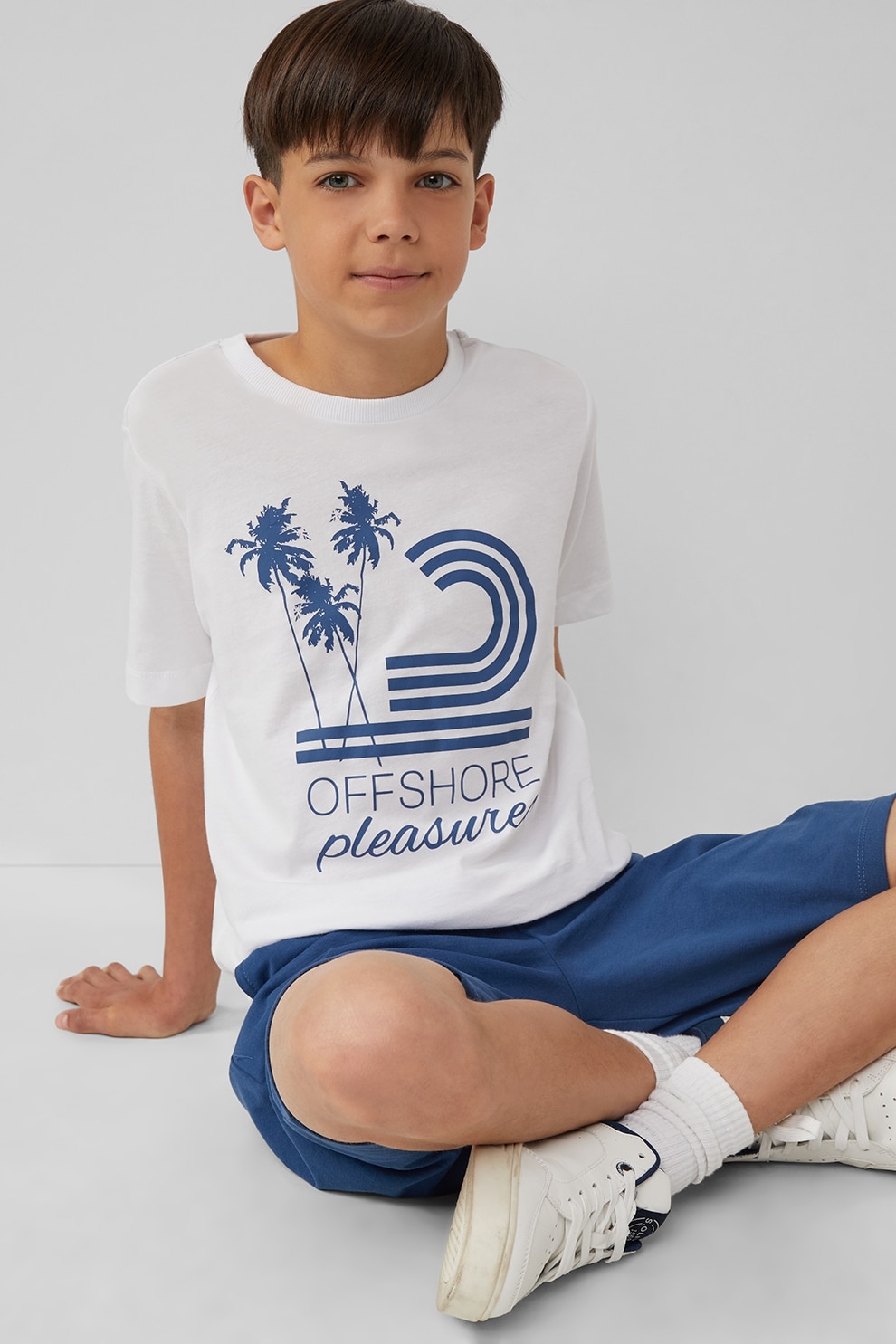 s.Oliver, Tricou de bumbac cu design grafic, Albastru inchis, Alb optic, 158-164 CM