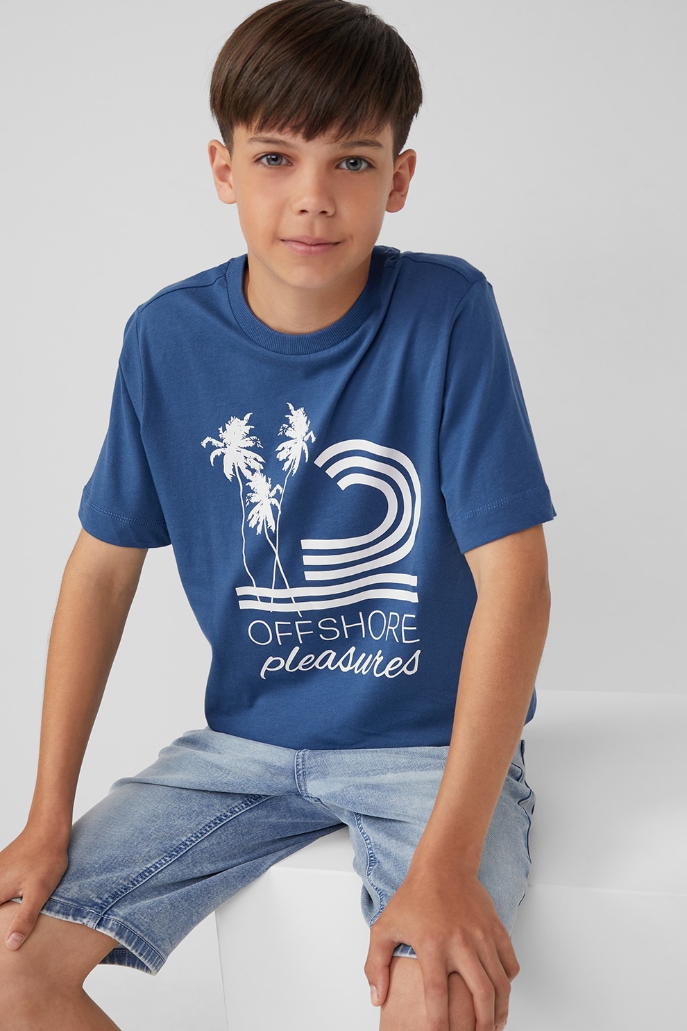 s.Oliver, Tricou de bumbac cu design grafic, Albastru inchis, Alb murdar, 170-176 CM