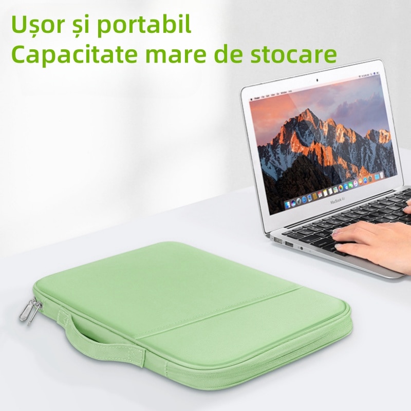 Carcasa de protectie pentru tableta, 13 inch, stocare multistrat, impermeabila si rezistenta la uzura, material nailon, mica si portabila, verde proaspat
