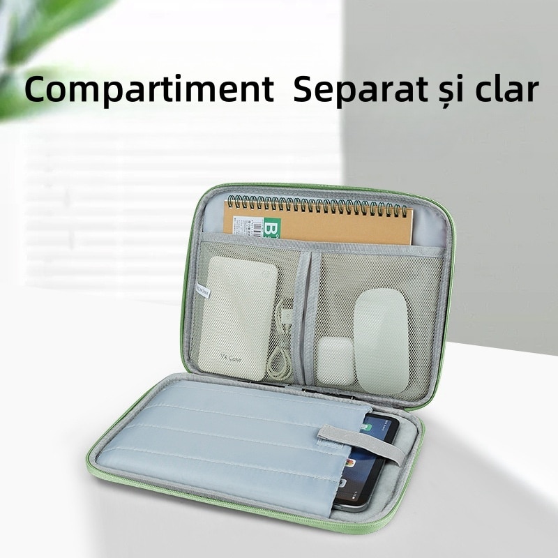 Carcasa de protectie pentru tableta, 13 inch, stocare multistrat, impermeabila si rezistenta la uzura, material nailon, mica si portabila, verde proaspat