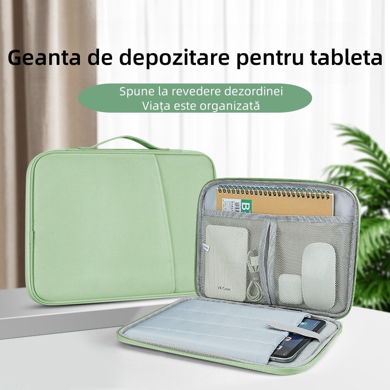 Carcasa de protectie pentru tableta, 13 inch, stocare multistrat, impermeabila si rezistenta la uzura, material nailon, mica si portabila, verde proaspat