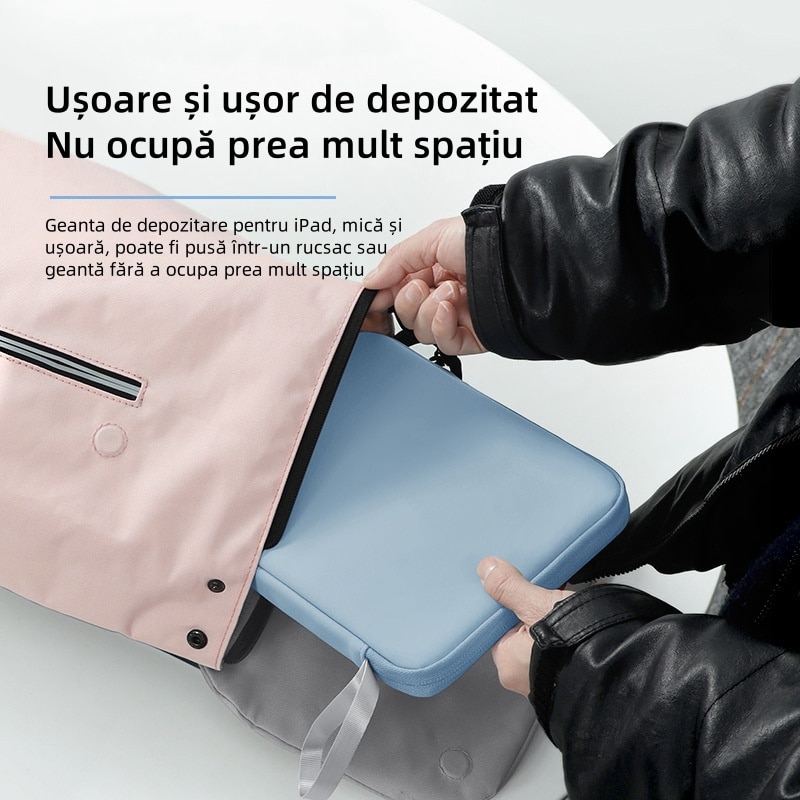 Husa de protectie pentru tableta PC, 12,9 inchi, material PU, capacitate mare, rezistenta la uzura/impermeabil/rezistenta la socuri, compacta si portabila, albastru ceata