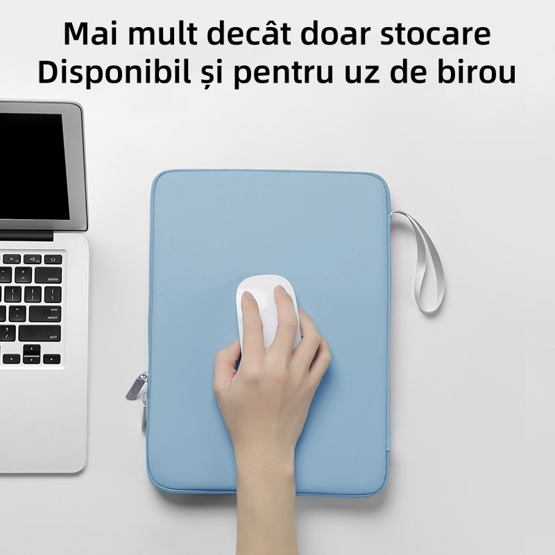 Husa de protectie pentru tableta PC, 12,9 inchi, material PU, capacitate mare, rezistenta la uzura/impermeabil/rezistenta la socuri, compacta si portabila, albastru ceata