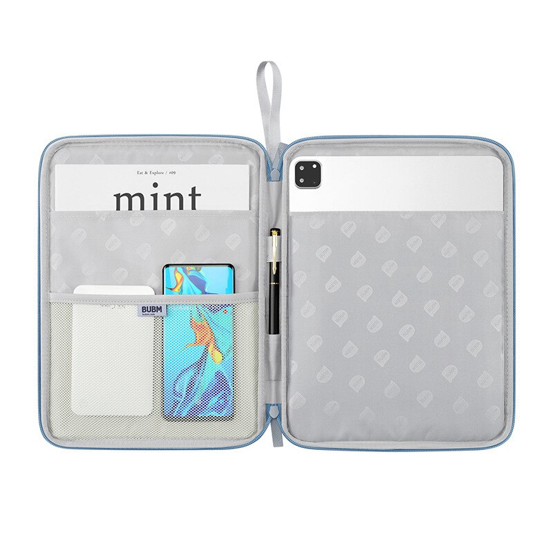 Husa de protectie pentru tableta PC, 12,9 inchi, material PU, capacitate mare, rezistenta la uzura/impermeabil/rezistenta la socuri, compacta si portabila, albastru ceata