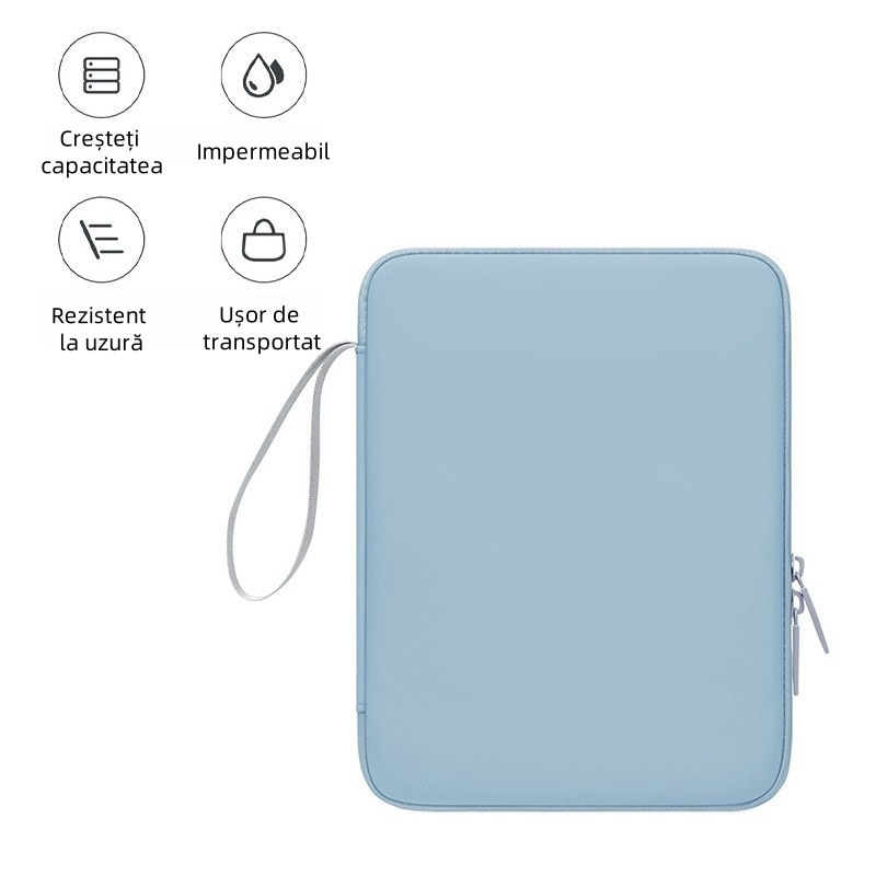 Husa de protectie pentru tableta PC, 12,9 inchi, material PU, capacitate mare, rezistenta la uzura/impermeabil/rezistenta la socuri, compacta si portabila, albastru ceata