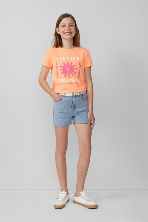 s.Oliver, Tricou regular fit cu design grafic, Roz fandango, Portocaliu pal, Alb murdar, 134-140 CM