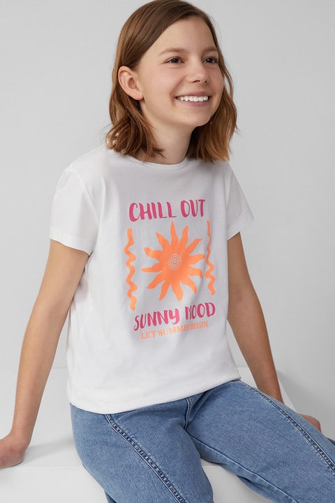 s.Oliver, Normál fazonú mintás póló, Narancssárga/Sötét rózsaszín/Fehér