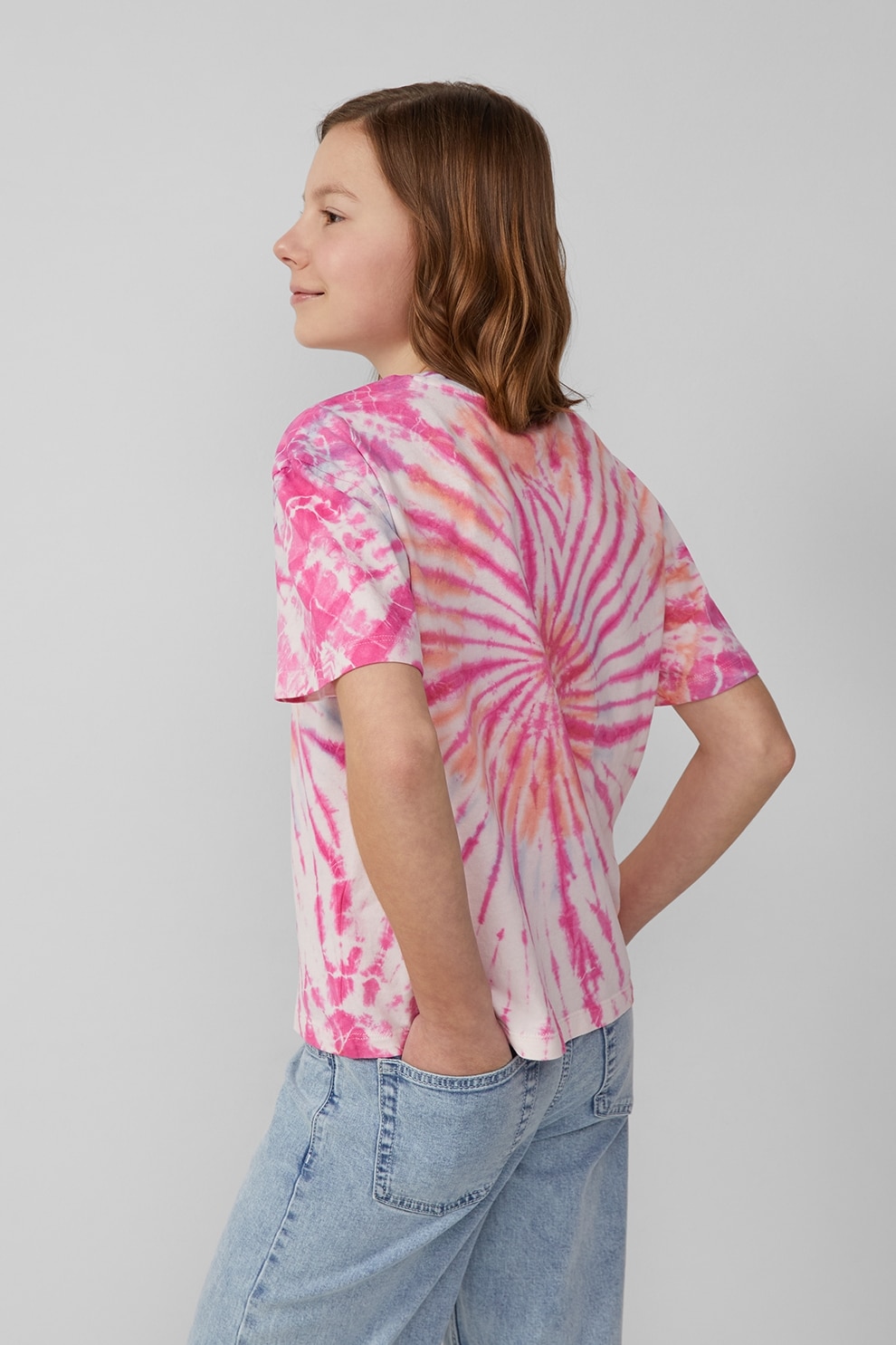 s.Oliver, Tricou regular-fit din bumbac cu model tie-dye, Portocaliu, Roz pastel, Alb optic, 158-164 CM