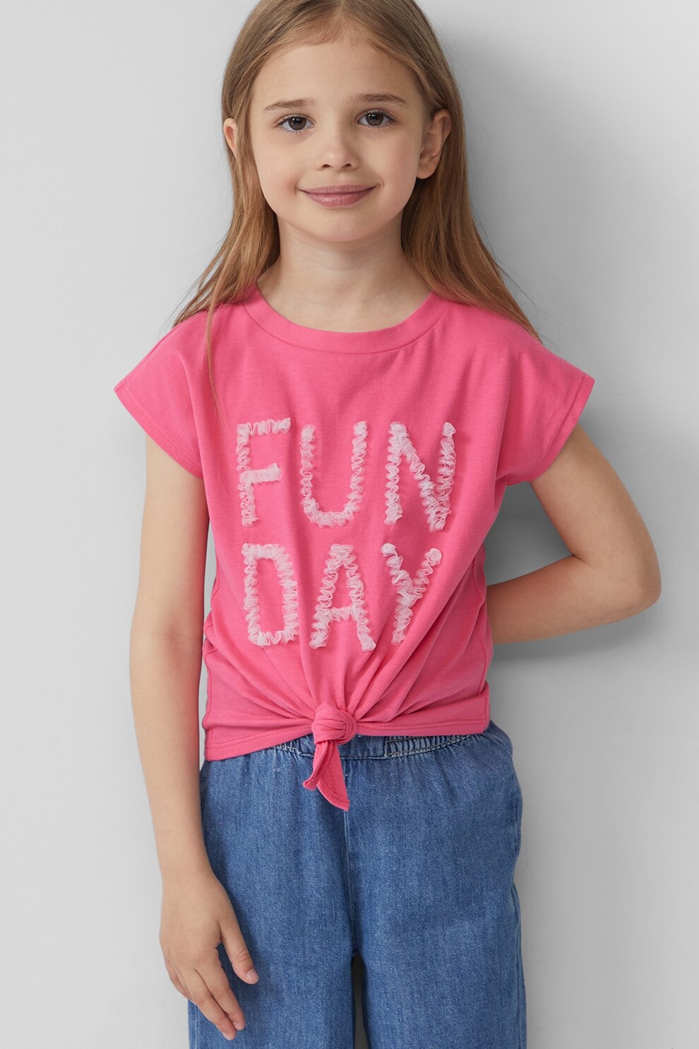 s.Oliver, Tricou din bumbac cu detalii texturate, Roz pastel, 128-134 CM