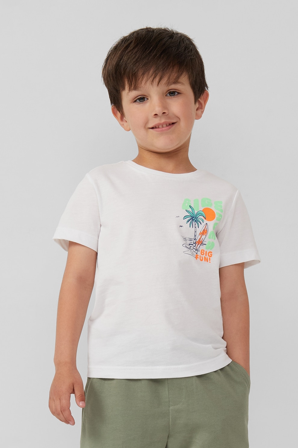 s.Oliver, Tricou cu decolteu la baza gatului si imprimeu, Portocaliu mandarina, Alb optic, Verde marin, 128-134 CM