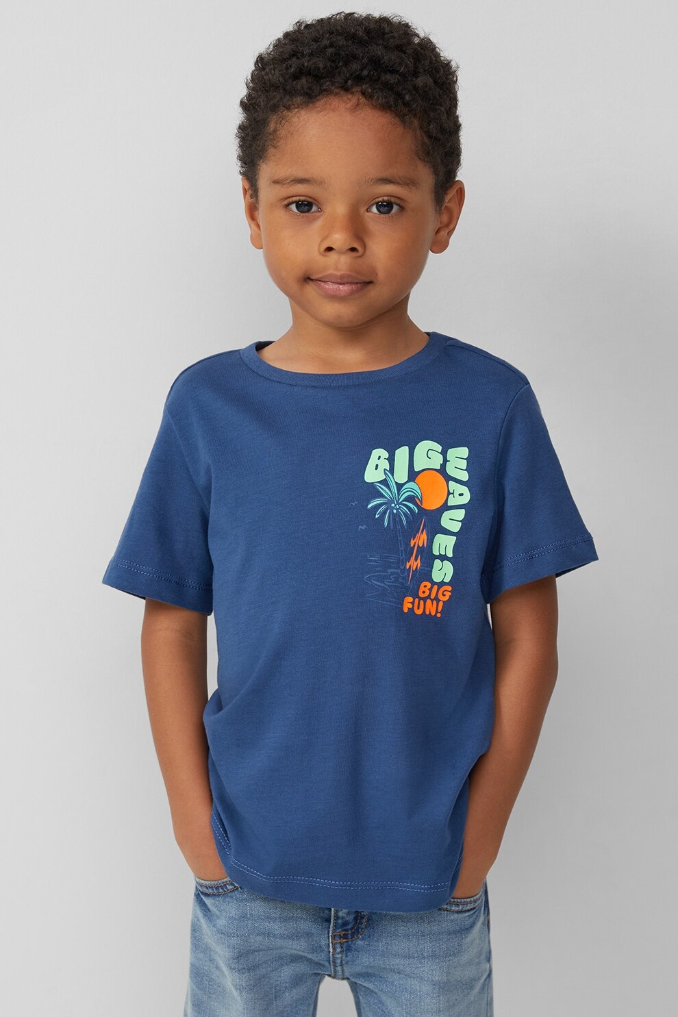 s.Oliver, Tricou cu decolteu la baza gatului si imprimeu, Albastru inchis, Portocaliu mandarina, Verde pal, 104-110 CM