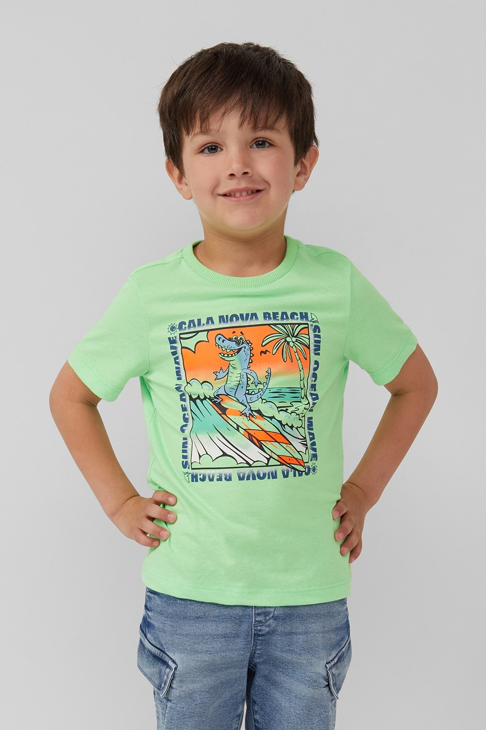 s.Oliver, Tricou regular-fit cu imprimeu grafic, Portocaliu, Albastru inchis, Verde pal, 140 CM