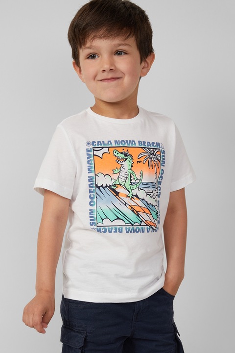 s.Oliver, Normál fazonú póló mintával, Narancssárga/Sötétkék/Fehér