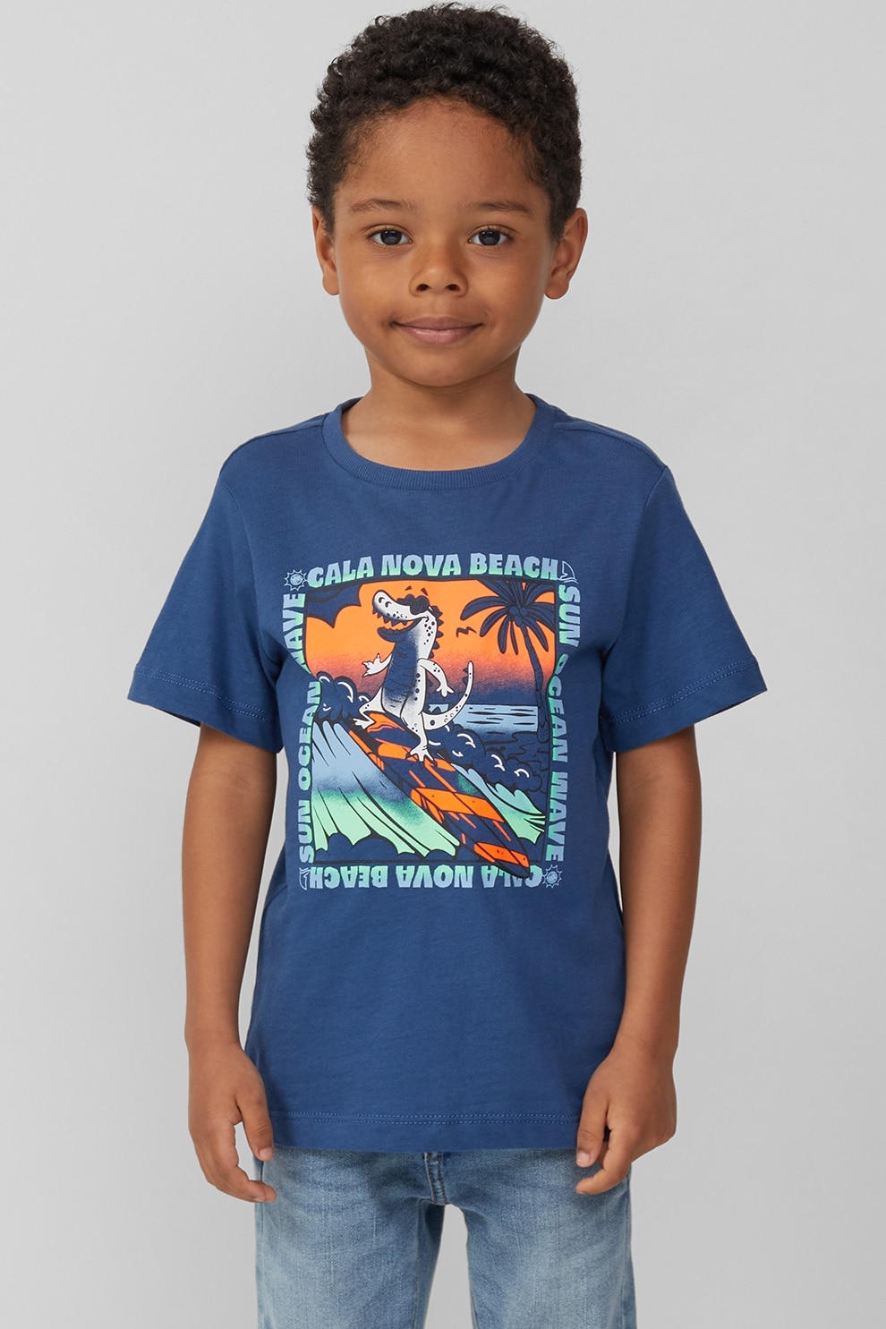 s.Oliver, Tricou regular-fit cu imprimeu grafic, Portocaliu, Albastru inchis, Albastru glaciar, 116-122 CM