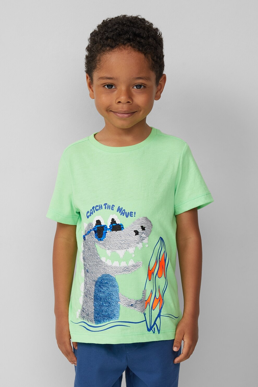 s.Oliver, Tricou regular-fit cu imprimeu grafic, Verde pal, Alb optic, Albastru, 104-110 CM