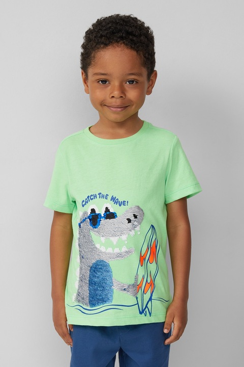 s.Oliver, Normál fazonú póló mintával, Halványzöld/Fehér/Kék