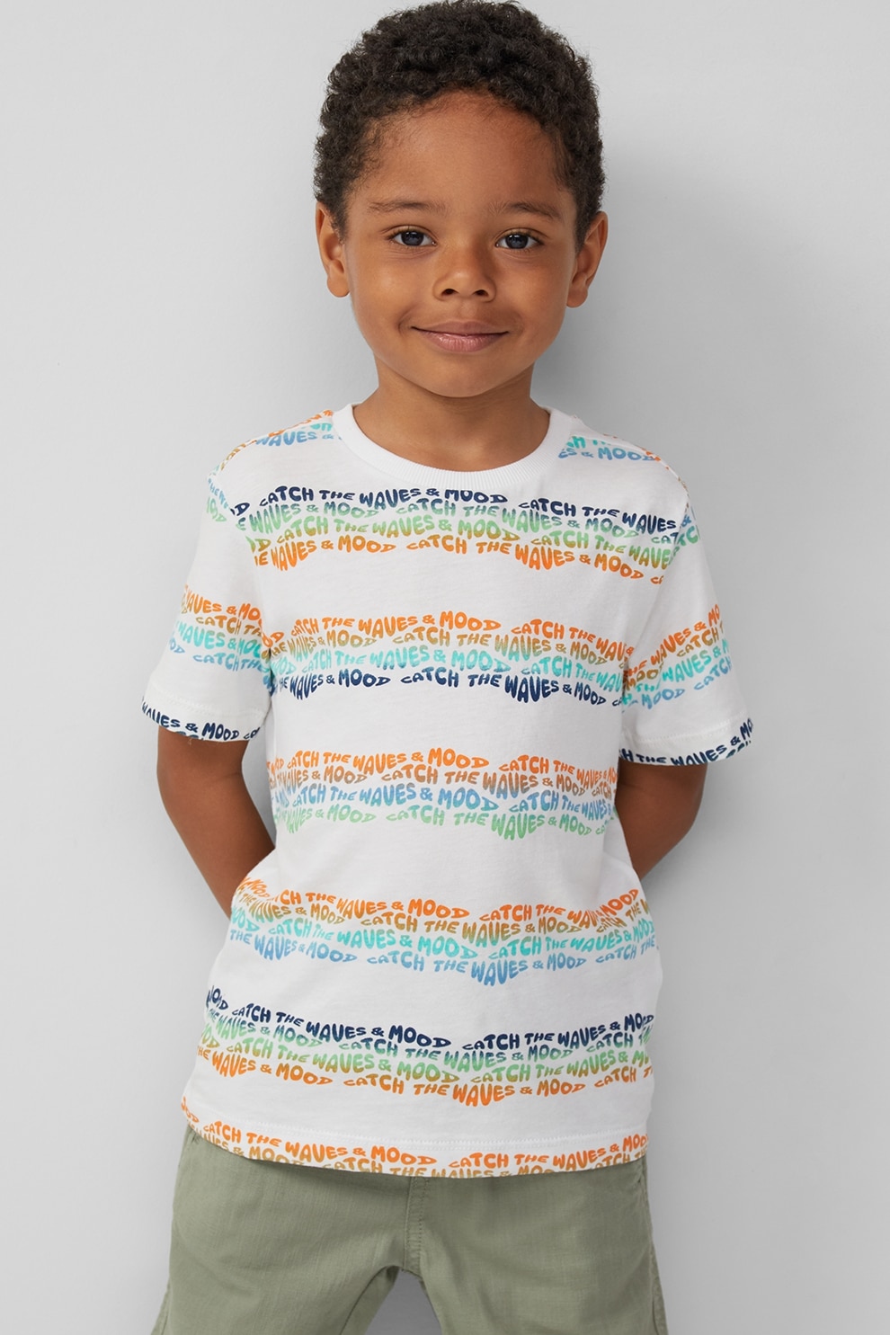 s.Oliver, Tricou cu decolteu la baza gatului si imprimeu, Portocaliu, Albastru inchis, Alb optic, 128-134 CM