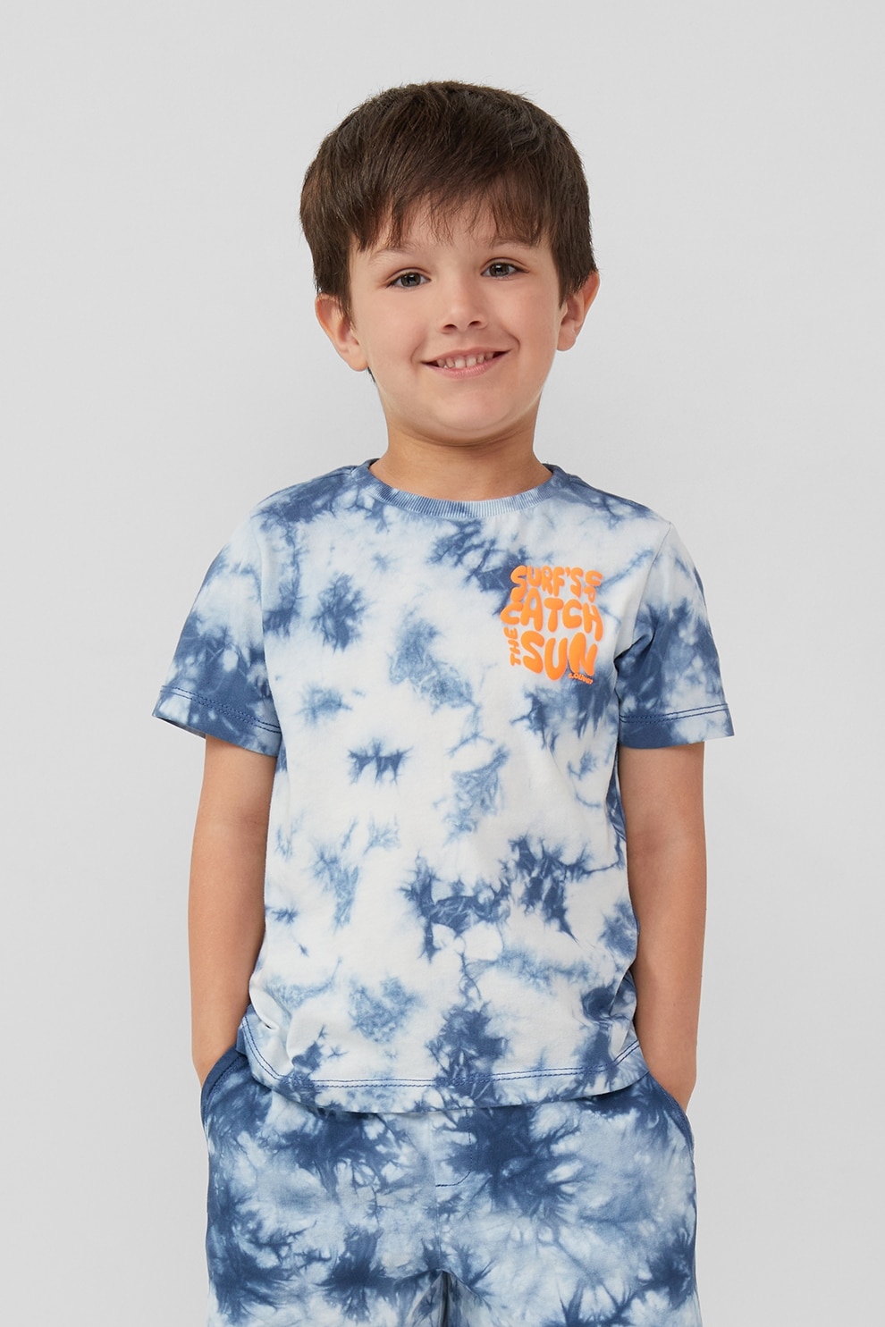 s.Oliver, Tricou regular-fit cu model tie-dye, Portocaliu, Albastru inchis, Alb optic, 116-122 CM