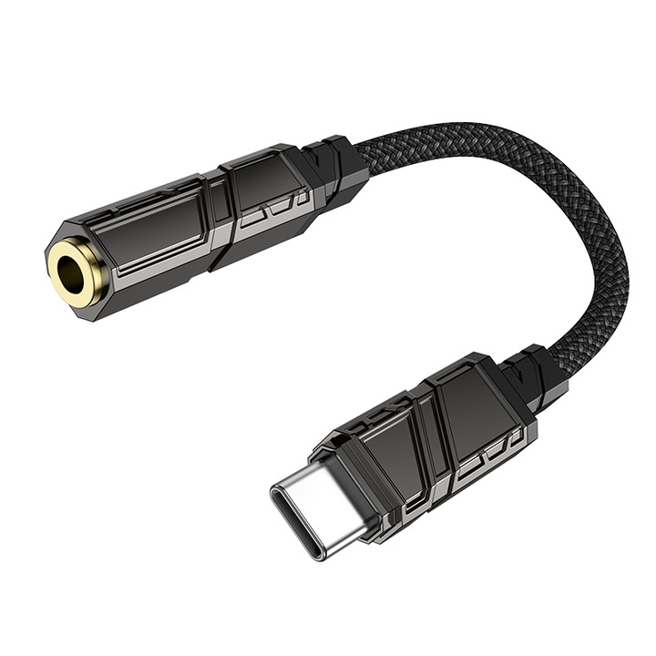 Borofone Audio Adapter, Chip DAC, USB-C to Jack 3.5 mm, Stereo HiFi Audio, Plug and Play, Universal, 15 cm, BV23 Dignity, Черен