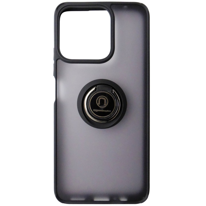 Husa spate cu inel si stand, plastic gri transparent + TPU negru pentru Honor 200 Smart, X7c