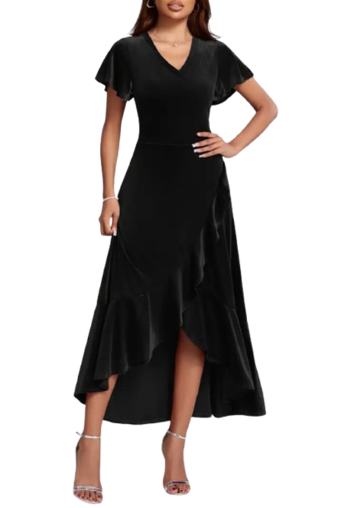 Rochie lunga volanase, Negru