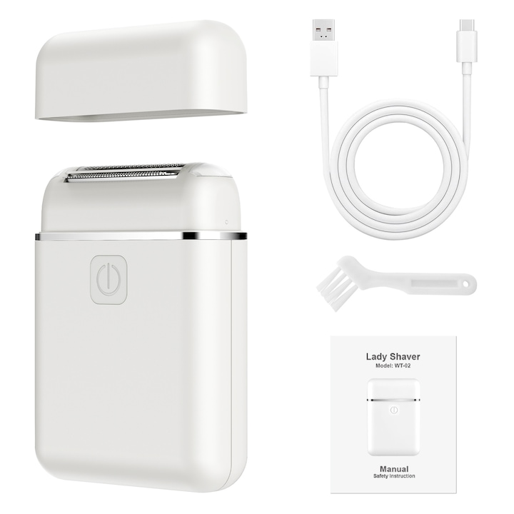 Aparat de tuns pentru femei, alb, 2 trepte de taiere, cap de taiere detasabil