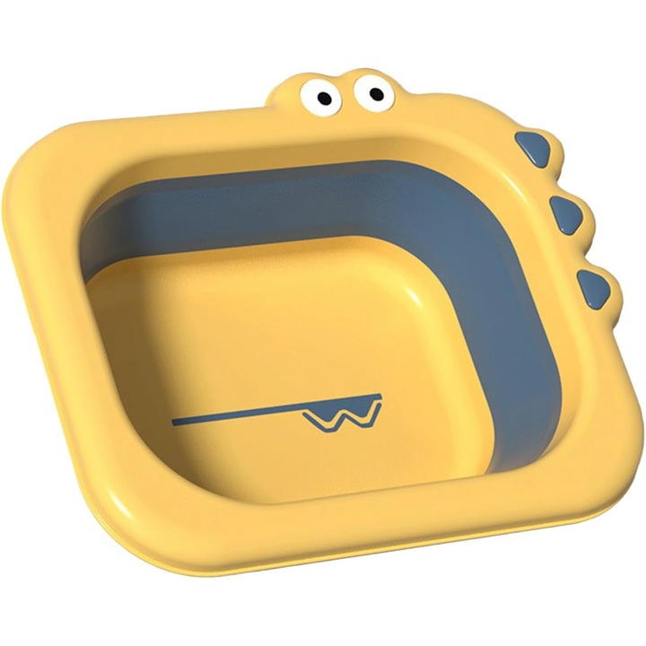 Сгъваема мивка, от Fitilomania, за деца, изработена от PP/TPE, преносима, модел крокодил, 30x24.5x9 см, жълта/синя