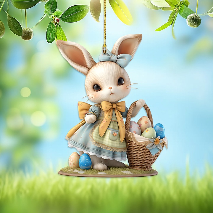 Húsvéti nyuszi kulcstartó, akril, 6,3x8cm, egyszerű fazon