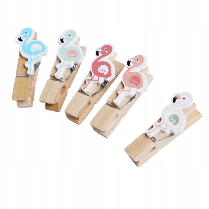 Комплект от 10 декоративни дървени щипки с фламинго, DIYQueen, многоцветни, 3.5x1.9x0.7cm