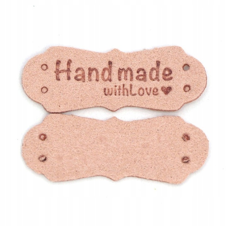 Set Eticheta realizata manual, "cu dragoste", 5 buc, roz, 4x2 cm