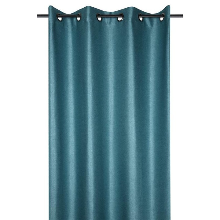 Gyűrűs függöny, Szövet, Edinburgh, 260X140 cm, szellős és világos szövet, nappaliba/hálószobába/konyhába/gyerekszobába, félig átlátszó, gépben mosható, R6B382005, vászon/poliészter, kék