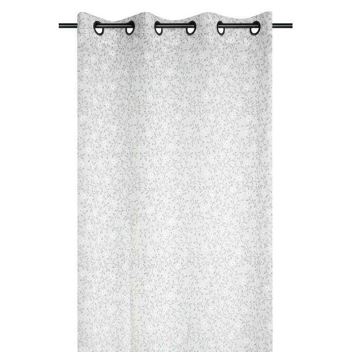 Függöny gyűrűkkel, Szövet, Ginny, 260X140 cm, szellős és világos szövet, nappaliba/hálószobába/konyhába/gyerekszobába, félig átlátszó, mosógéppel kompatibilis, vászon/poliészter, fehér